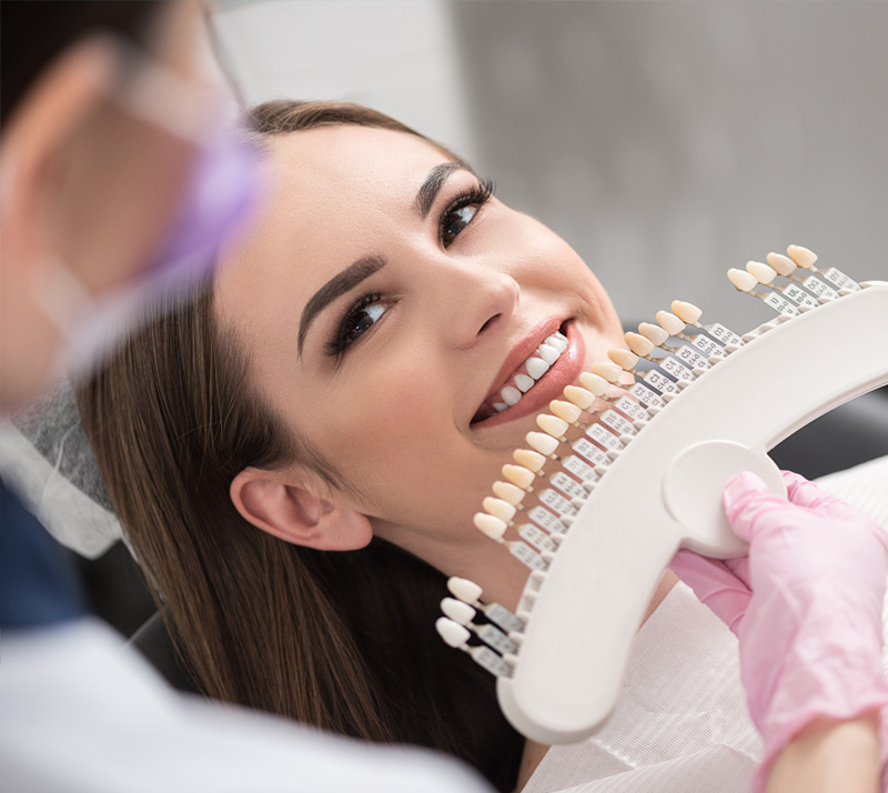 dentist doing pre-examination for treatment of porcelain veneers in Richmond Hill